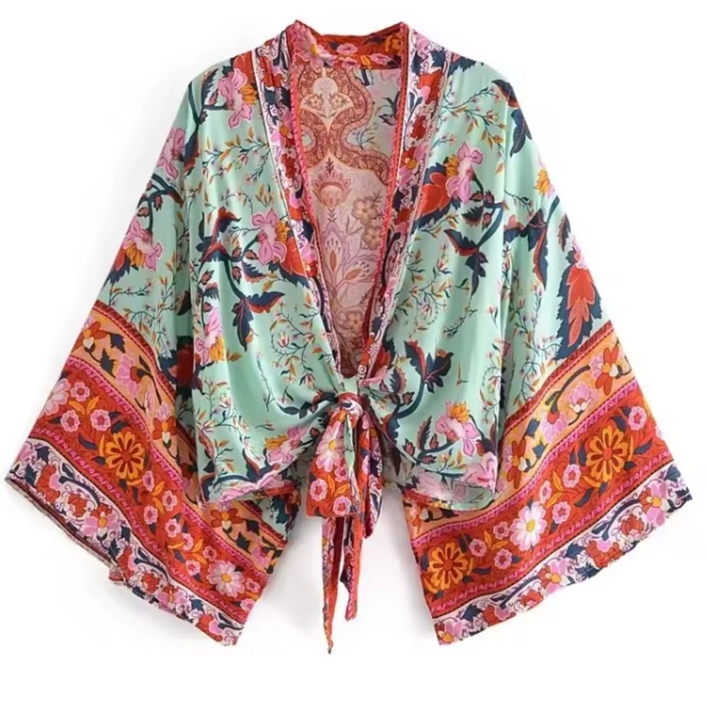 Floral Tie Front Crop Top Kimono NEW! - Picture 4 of 10